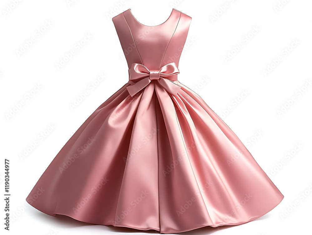 Elegant pink party dress with a bow sash, isolated on a minimal white background, full ultra HD Elegant pink party dress with a bow sash, isolated on a minimal white background, full ultra HD