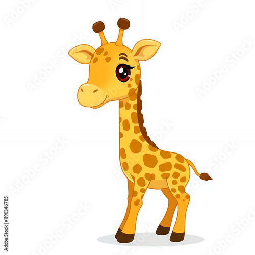 Cartoon Clipart Giraffe With Cute Expression, Friendly., Generative AI