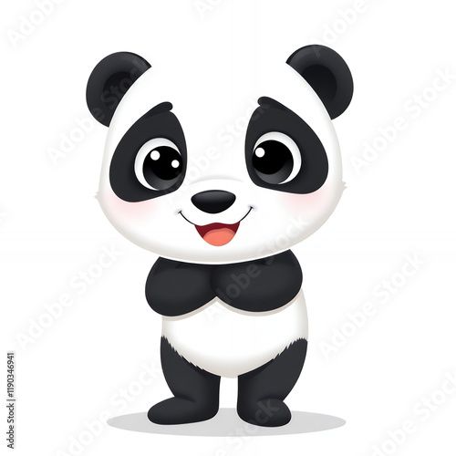 Adorable Cartoon Panda, Cutely Posed With Big, Bright Eyes And A Playful Smile.