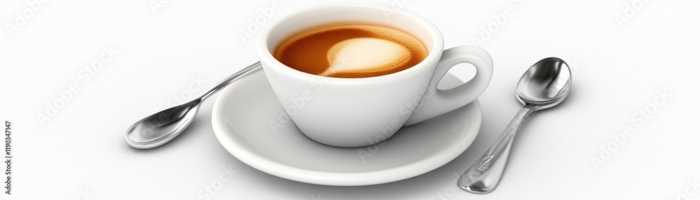 Cup of Coffee with Heart-Shaped Latte Art on a Saucer with Spoons - Perfect for Cozy Moments Cup of Coffee with Heart-Shaped Latte Art on a Saucer with Spoons - Perfect for Cozy Moments