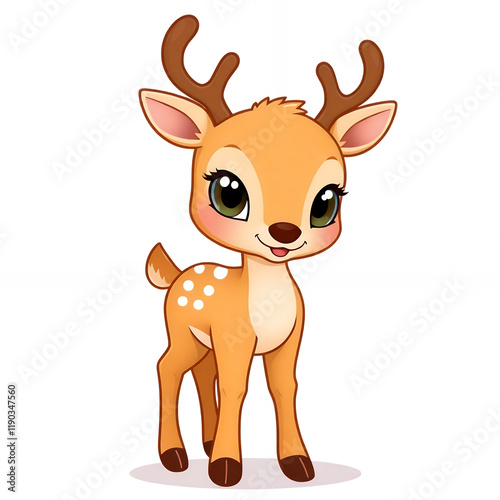 Charming Cartoon Deer, Delightfully Posed With A Beautifully Spotted Coat And Playful Antlers.