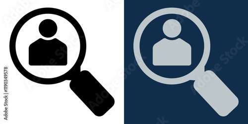 Employee search icon concept. Personnel search icon with magnifying glass. Personnel, human resources. Recruitment. Job search icon.