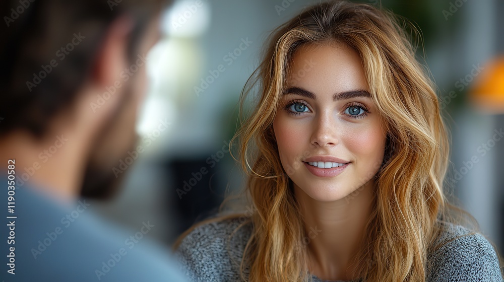 Obraz premium A young woman talks to a psychologist, seeking mental health support, psychotherapy, and counseling for depression, anxiety, stress, or PTSD