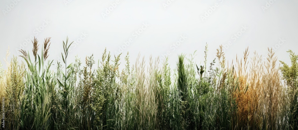 Lush green and gold wild grasses against a white background. Lush green and gold wild grasses against a white background.
