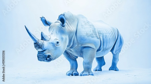 Majestic Rhinoceros on White Background Captured in Stunning Detail to Highlight the Unique Features and Strength of This Powerful Animal in a Unique Artistic Presentation photo