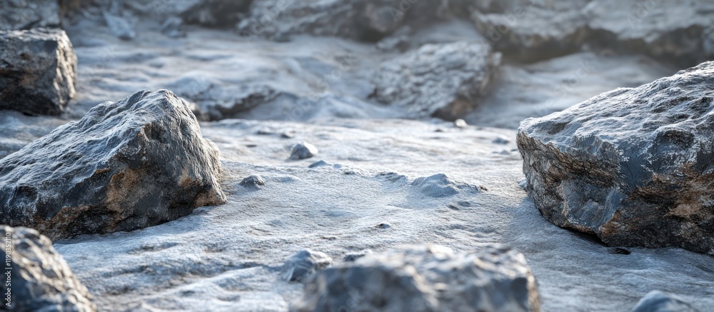 Rocky, sandy landscape with large and small stones under sunlight. Rocky, sandy landscape with large and small stones under sunlight.
