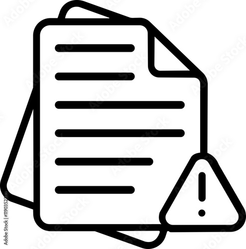 Warning File Icon.Document error icon Isolated on white background.Black silhouette bad error fail document file icon and vector illustration design.Warning triangle with document list.
