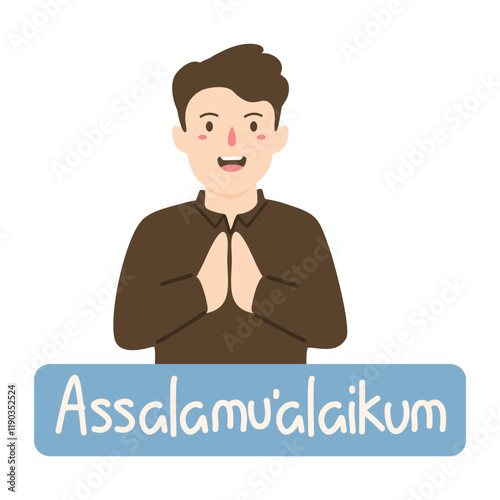 Assalamualaikum Greeting text and people illustration