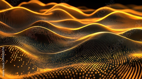 Wallpaper Mural Abstract golden wave pattern, glowing particles, dark background. Torontodigital.ca