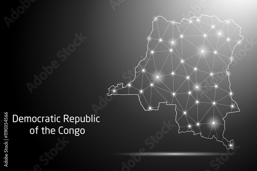 Abstract Mash Line and Point Scales on The Dark Gradient Background With Map of Democratic Republic of the Congo. 3D Mesh Polygonal Network Connections. Vector illustration eps 10.	
