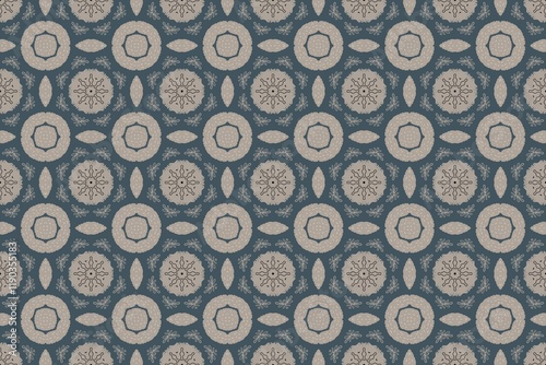 Beige and Blue Intricate Seamless Geometric Pattern.