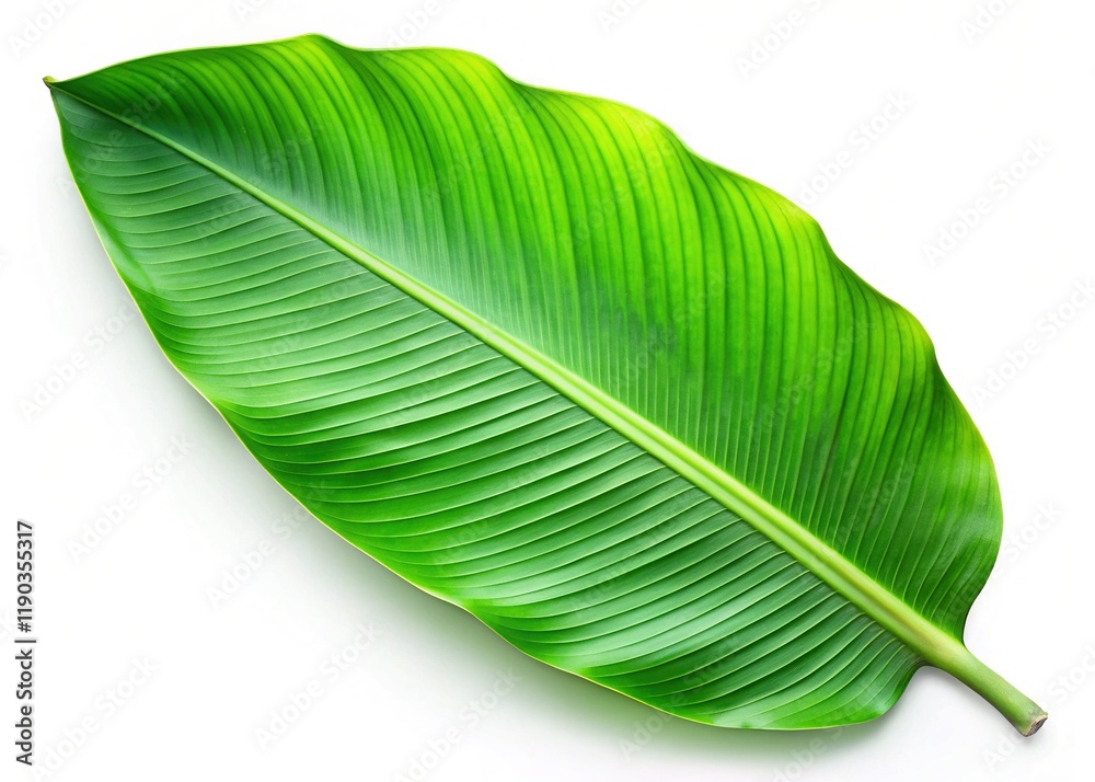 Fototapeta premium Fresh Green Banana Leaf Isolated on White Background - Stock Photo