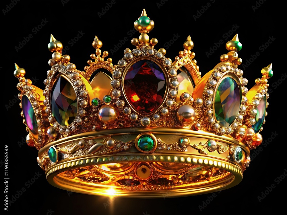 Fototapeta premium Golden Crown, Isolated, Transparent Background: Regal Royalty Symbol, Aerial View