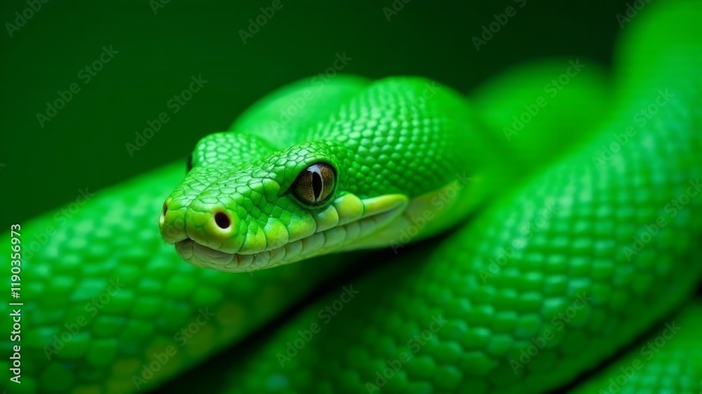 Fototapeta premium small green snake head close up