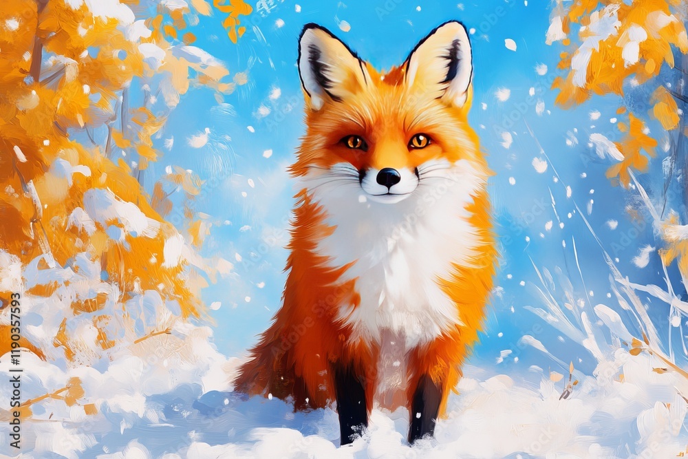 Fototapeta premium A vibrant red fox standing in a snowy forest. Generative AI