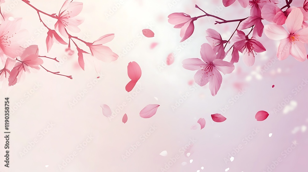 Delicate Pink Blossoms Falling Gently On A Soft Background