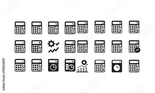 Calculator and Financial Silhouette Icons - Math, Analytics, and Business Tools