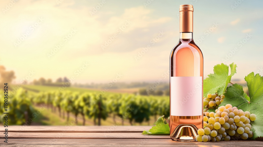 Fototapeta premium Dessert Wine, A photorealistic image of a dessert wine bottle, optimized for high fidelity, showcasing intricate details and quality.