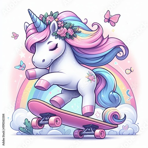 Skateboarding Unicorn A pastel colored unicorn doing a skateboar photo