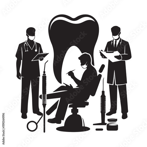 Dentist Silhouette Vector Illustration, Solid White Background.
