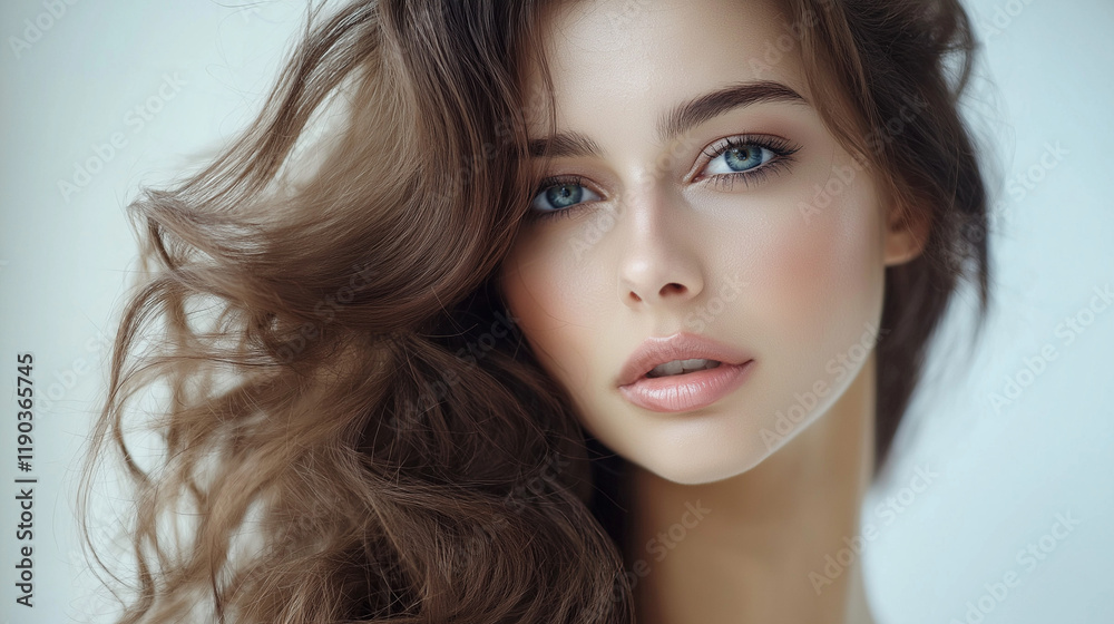European woman in ethereal beauty portrait. Ideal for cosmetic campaigns, fashion editorials, or artistic portraiture content. European woman in ethereal beauty portrait. Ideal for cosmetic campaigns, fashion editorials, or artistic portraiture content.