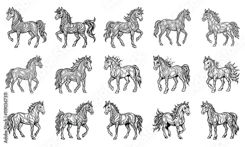 Horse Line Drawing for Kids' Coloring Books, Perfect for Early Learning and Artistic Exploration on a White Background.