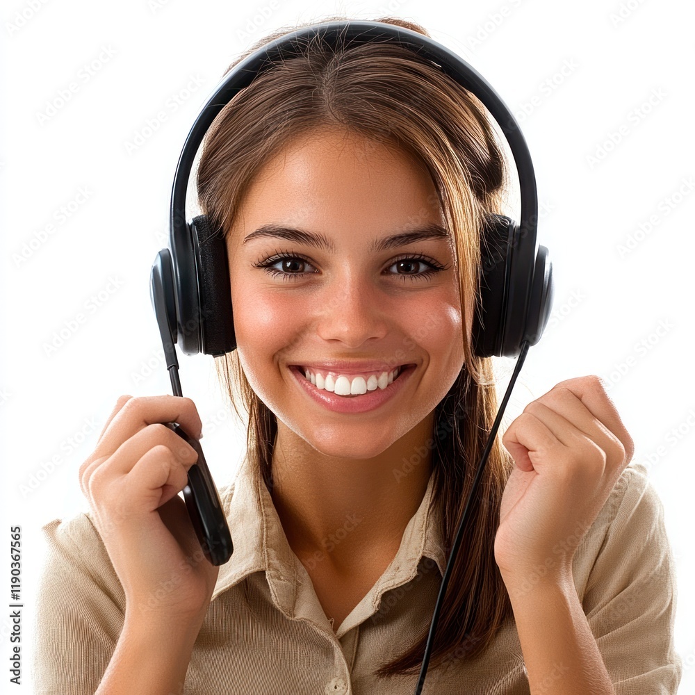Fototapeta premium Happy female customer service representative wearing headset.