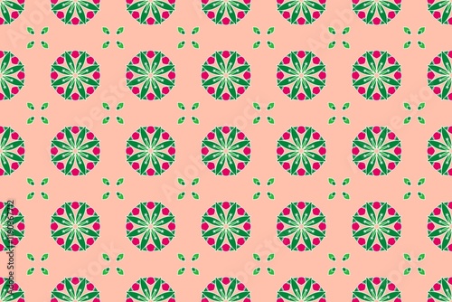 Retro Floral Mandala Seamless Pattern with Soft Peach Background.