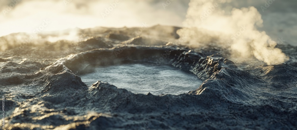 Fototapeta premium Steaming geothermal pool in volcanic landscape.