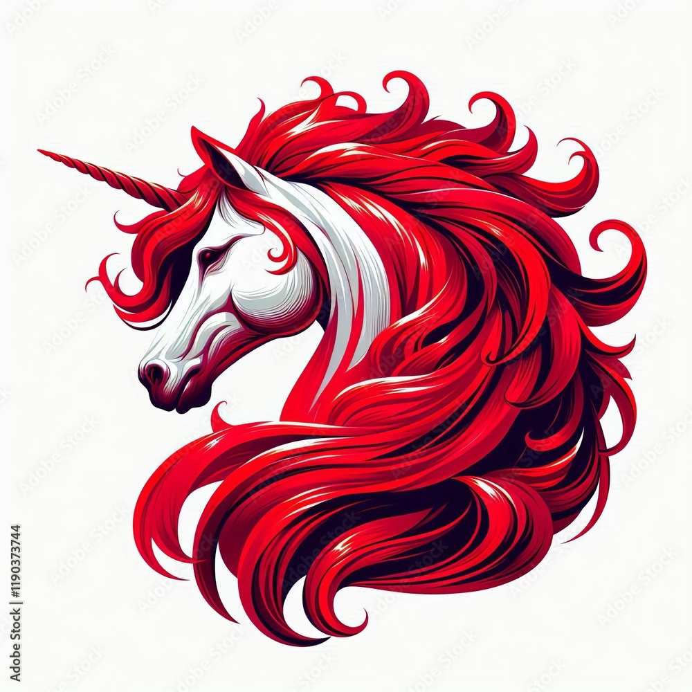 A unicorn with a ruby red coat representing passion and strength