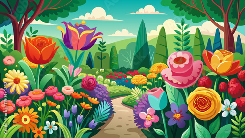 Colourful flower association in a Mixed border
