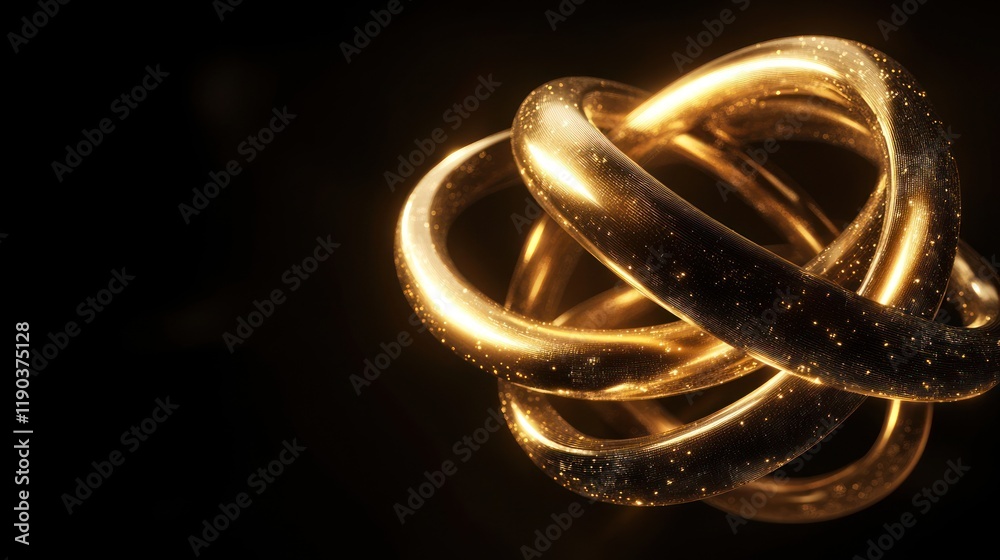 Intertwined golden rings on black background. Intertwined golden rings on black background.