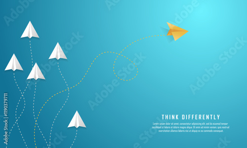 Flying paper airplanes. Think differently, leadership, trends, creative solution and unique way concept