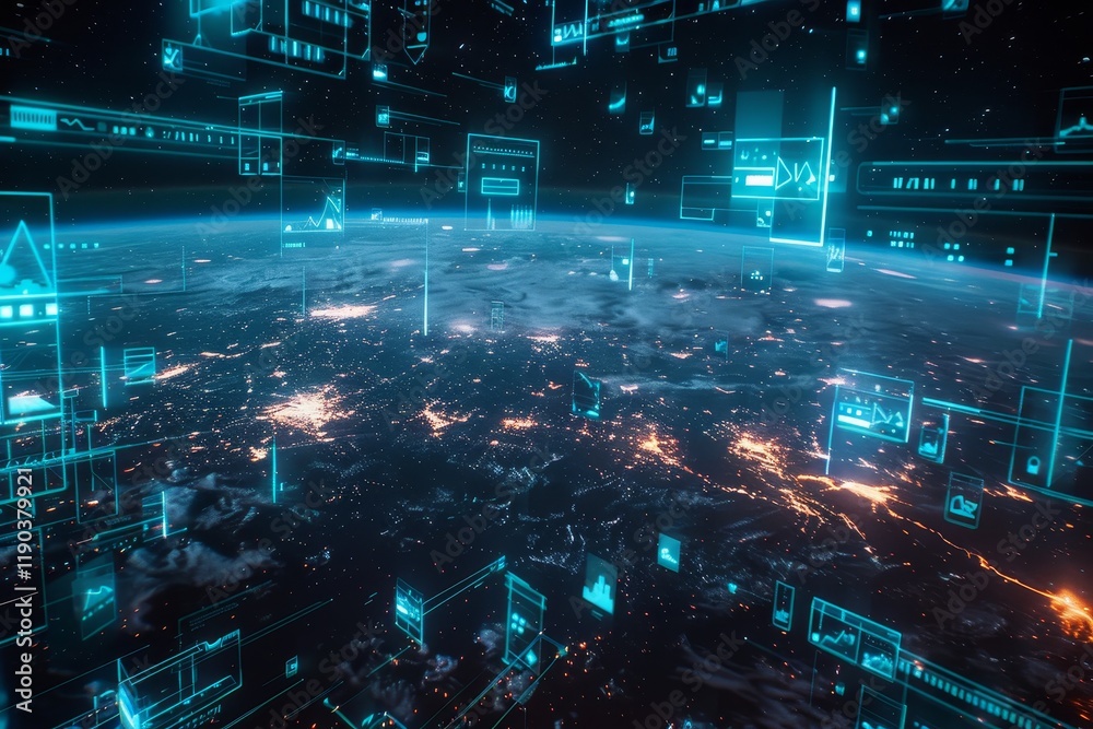 Fototapeta premium A futuristic interpretation of global connectivity, illustrated with illuminated lines connecting points on a globe, A futuristic interpretation of global connectivity and exchange through technology