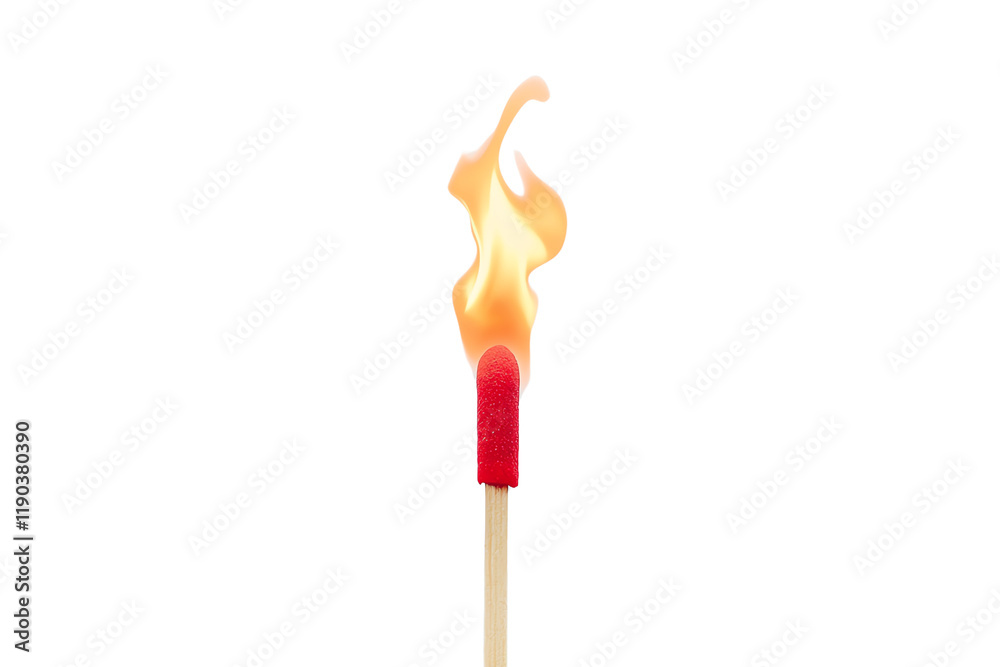 A lit matchstick with a vibrant flame rising from its head. A lit matchstick with a vibrant flame rising from its head.