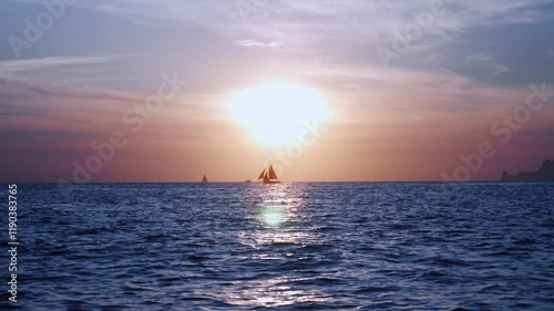 Sunset in the sea. Romantic sunset at the horizon. Ocean sunset