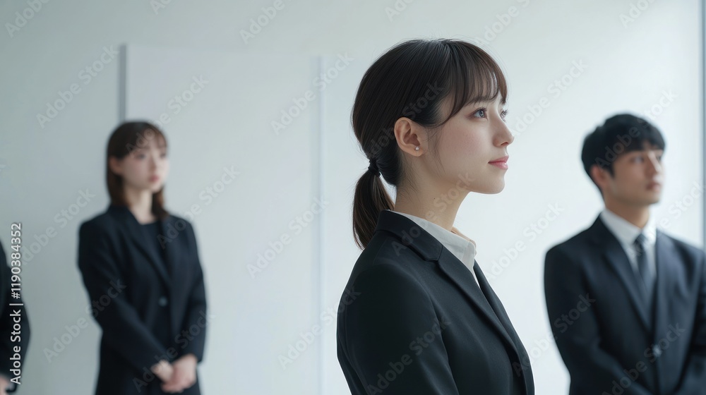 Confident business team in formal attire looking towards the future. Confident business team in formal attire looking towards the future.