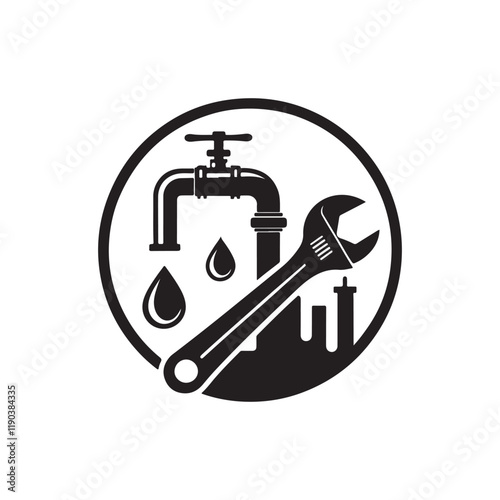 plumbing service silhouette vector clip art logo photo