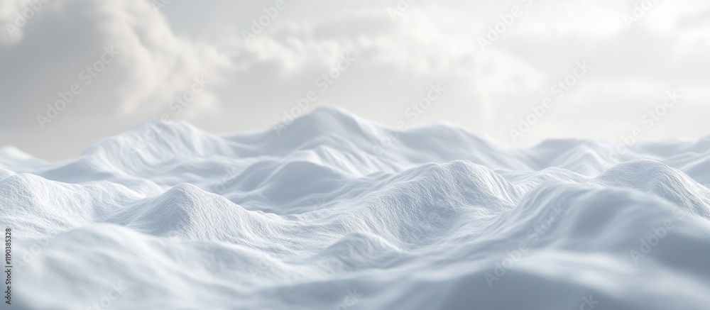 Fototapeta premium Serene white landscape with undulating hills under a cloudy sky.