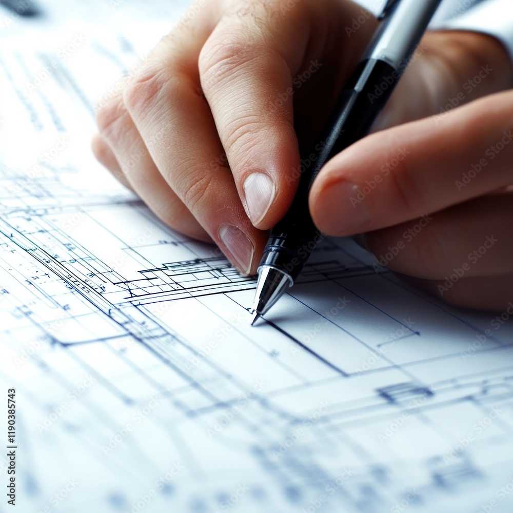 Close-up of hands meticulously drawing architectural blueprints. (1) Close-up of hands meticulously drawing architectural blueprints. (1)