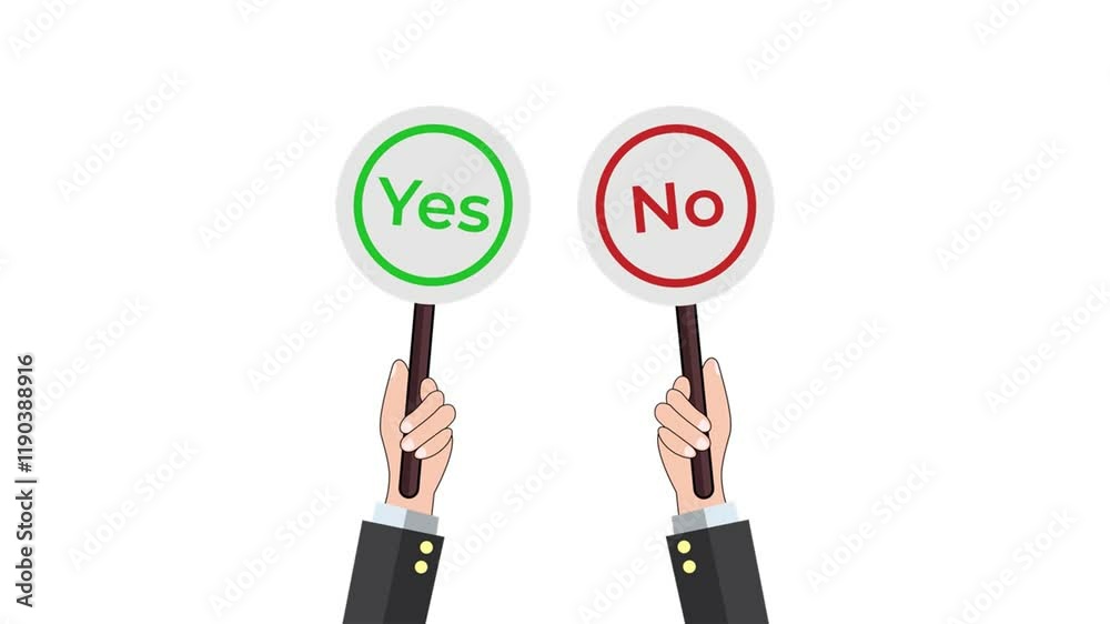 hand hold signboard yes and no symbol for vote. people making choice vote. yes or no choice. polling hand hold signboard yes and no symbol for vote. people making choice vote. yes or no choice. polling
