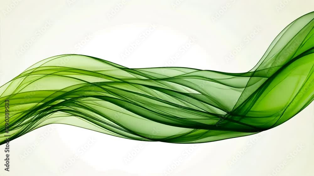 Elegant green wave abstract design flows smoothly, creating serene background texture that embodies natures calming light and harmonious beauty.