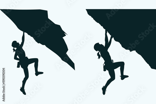 Mountain climber, rock climber silhouette person vector illustration