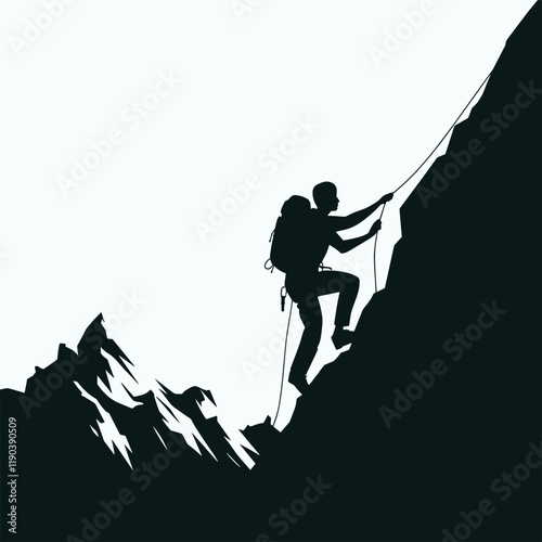 Mountain climber, rock climber silhouette person vector illustration