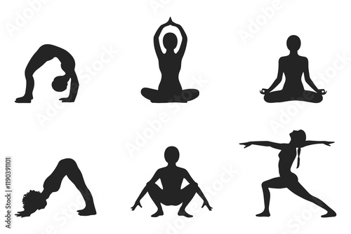 Meditating Person Silhouette Illustration with a white background, Yoga 