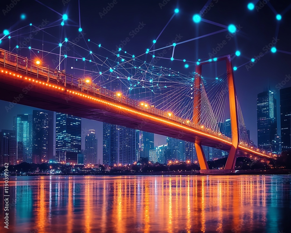 Fototapeta premium Abstract smart city lights at night