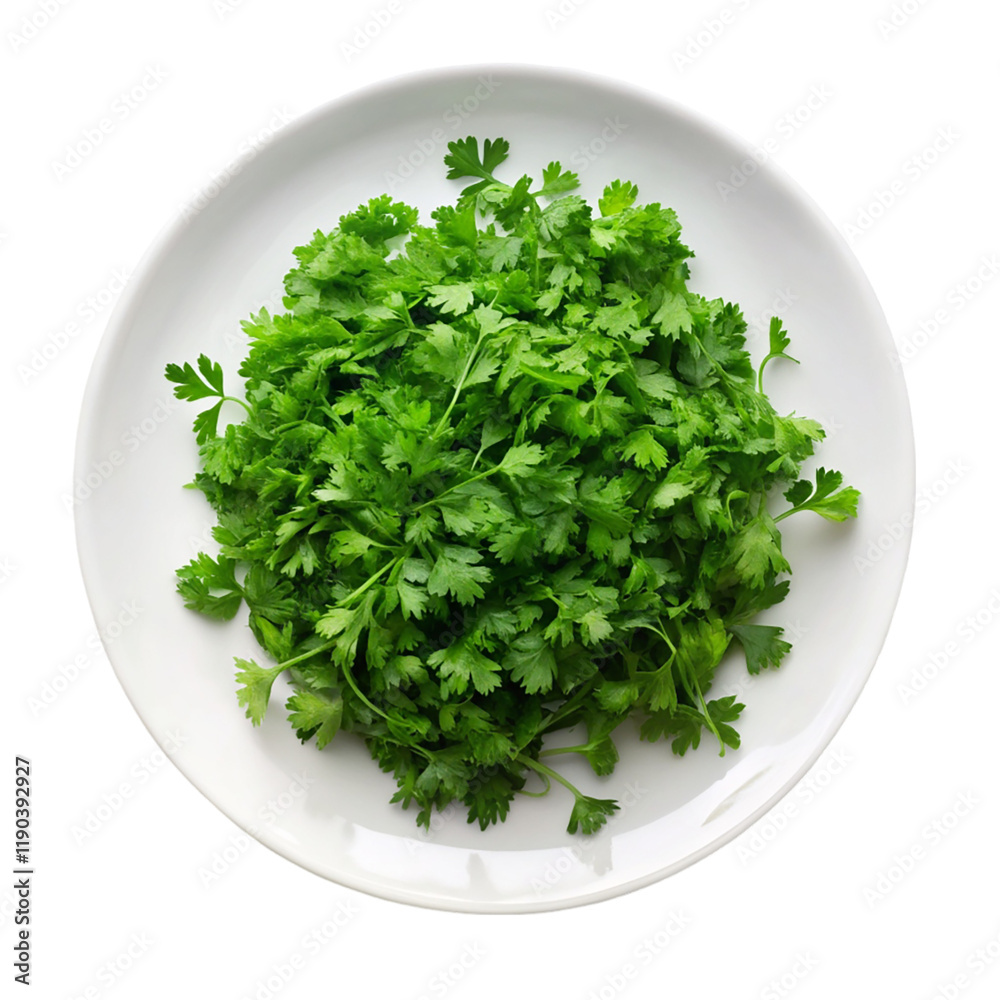 Fresh green lettuce leaves on white plate isolated on transparent background Fresh green lettuce leaves on white plate isolated on transparent background