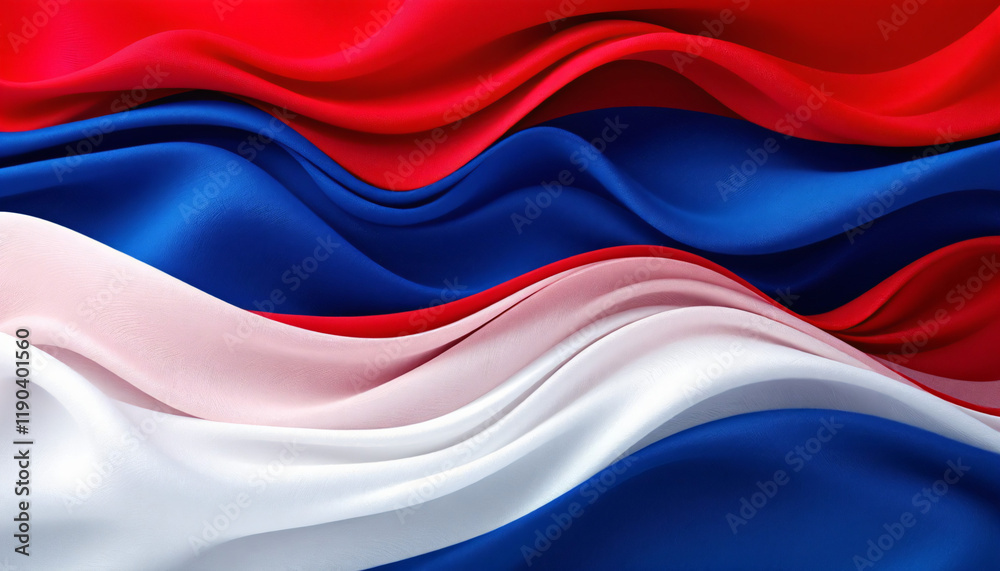 Fototapeta premium Waving fabric in red, white, and blue patterns representing unity 