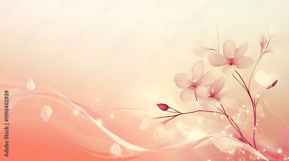 Delicate Peach Blossoms and Flowing Abstract Design Delicate Peach Blossoms and Flowing Abstract Design