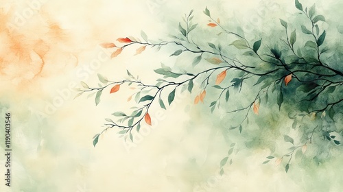 Serene Watercolor Branch: A Tranquil Artistic Depiction of Nature's Beauty